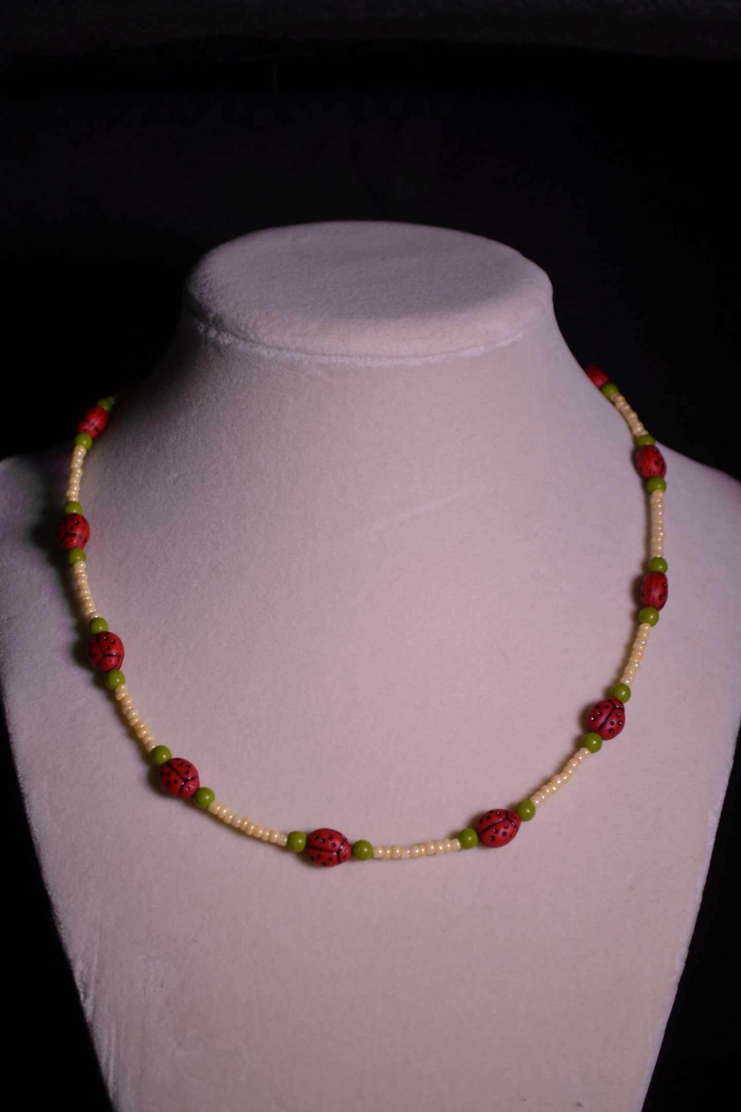 Glass bead ladybug choker