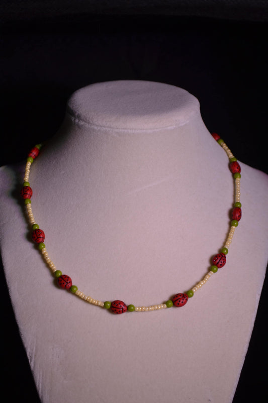 Glass bead ladybug choker