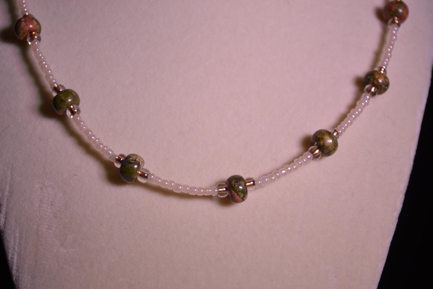 Multicolor glass bead necklace. Jasper and pearl