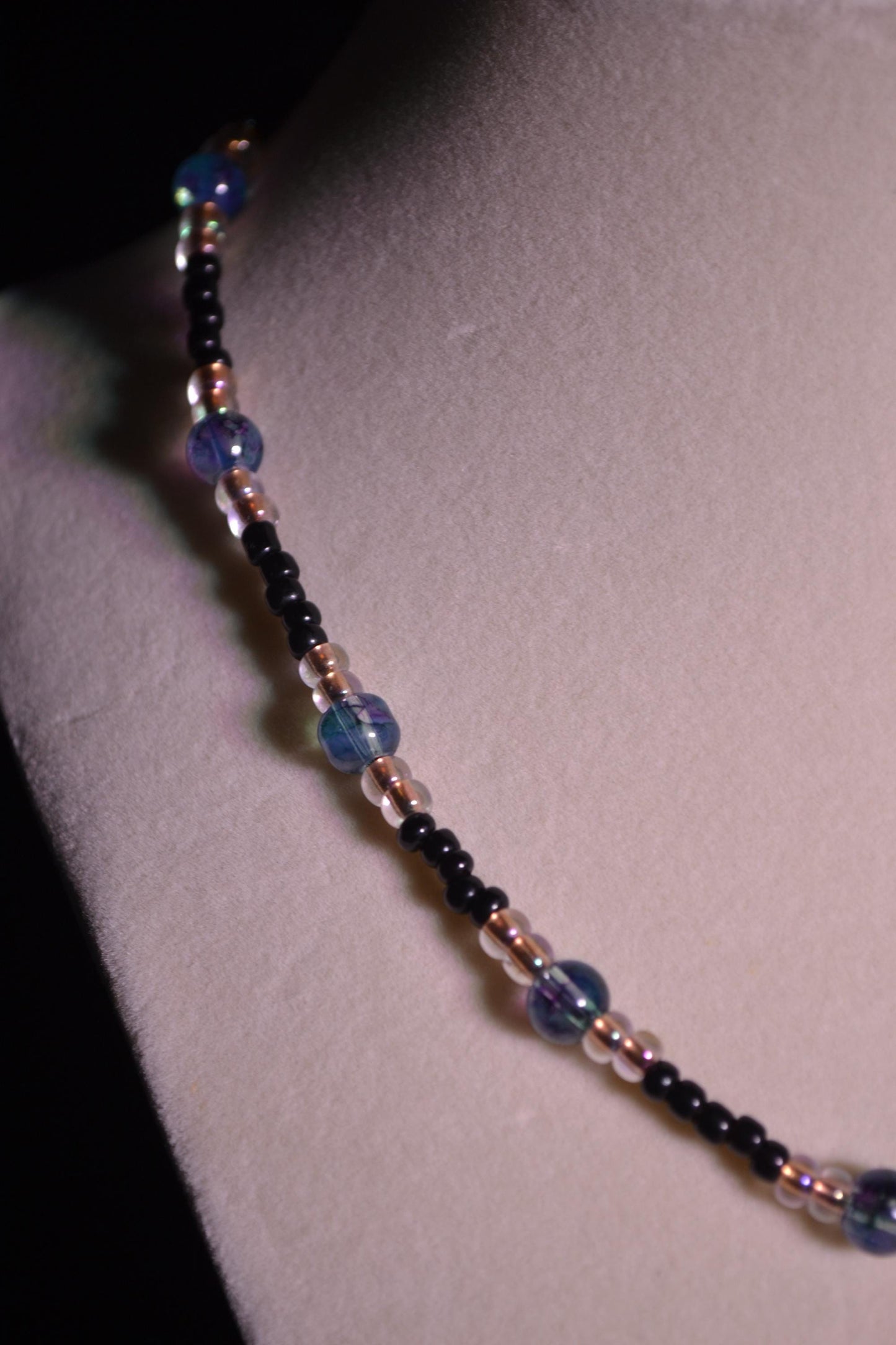 Moon pendant glass bead choker