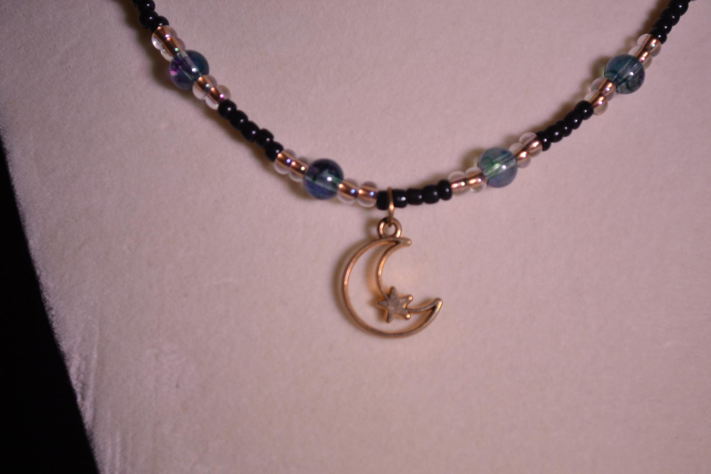 Moon pendant glass bead choker
