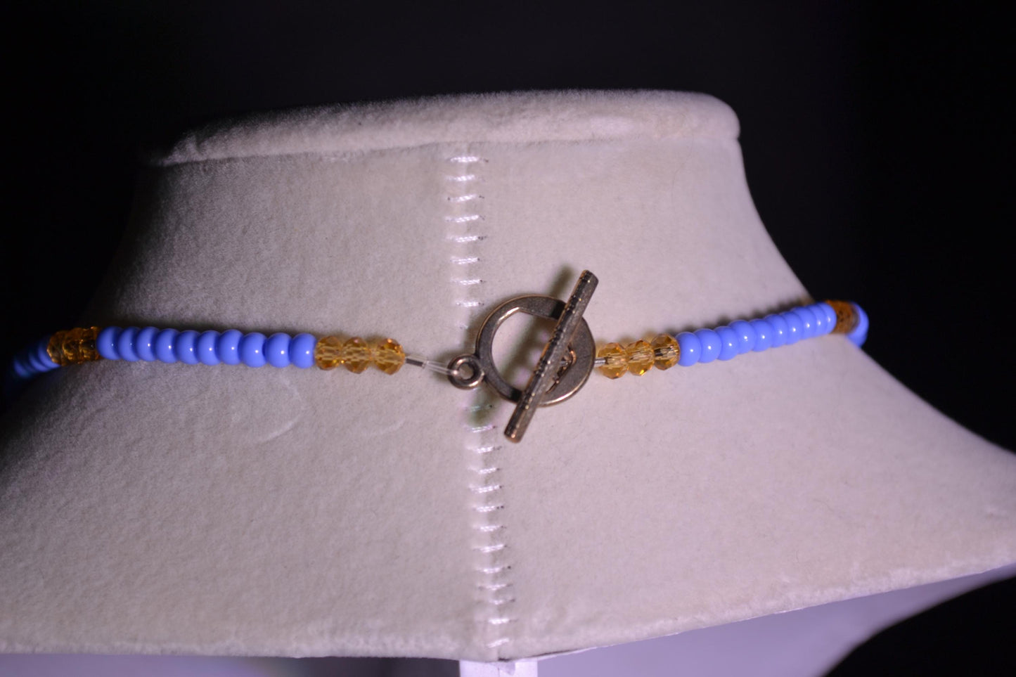 Multicolor glass bead necklace. Periwinkle and topaz.