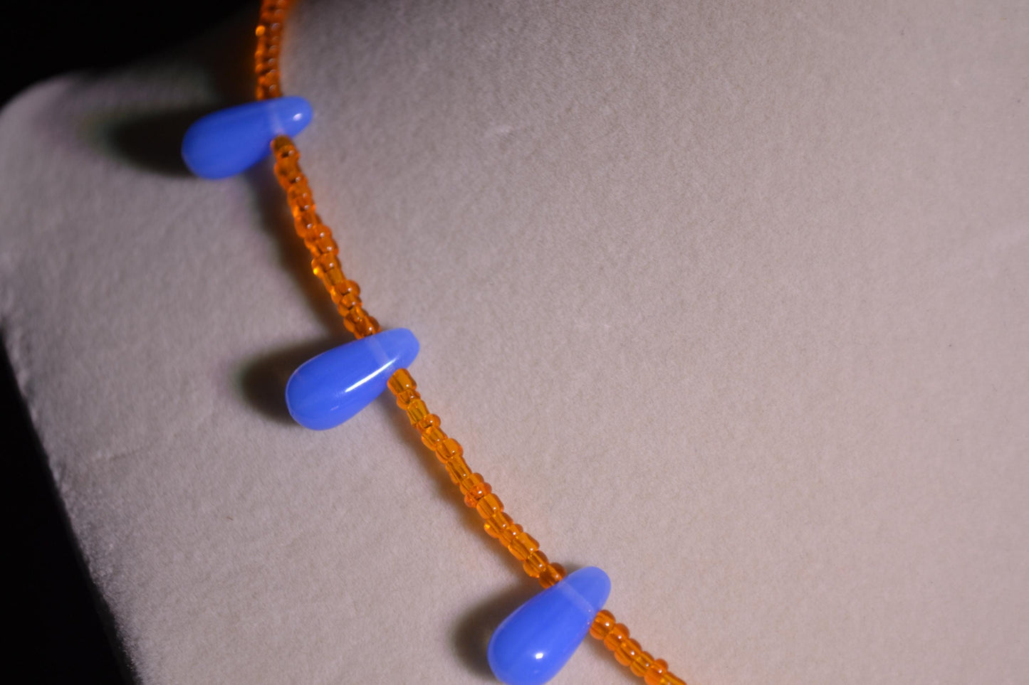 Orange & blue glass bead necklace