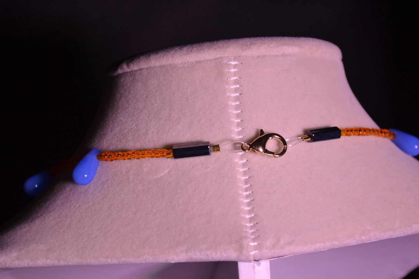 Orange & blue glass bead necklace