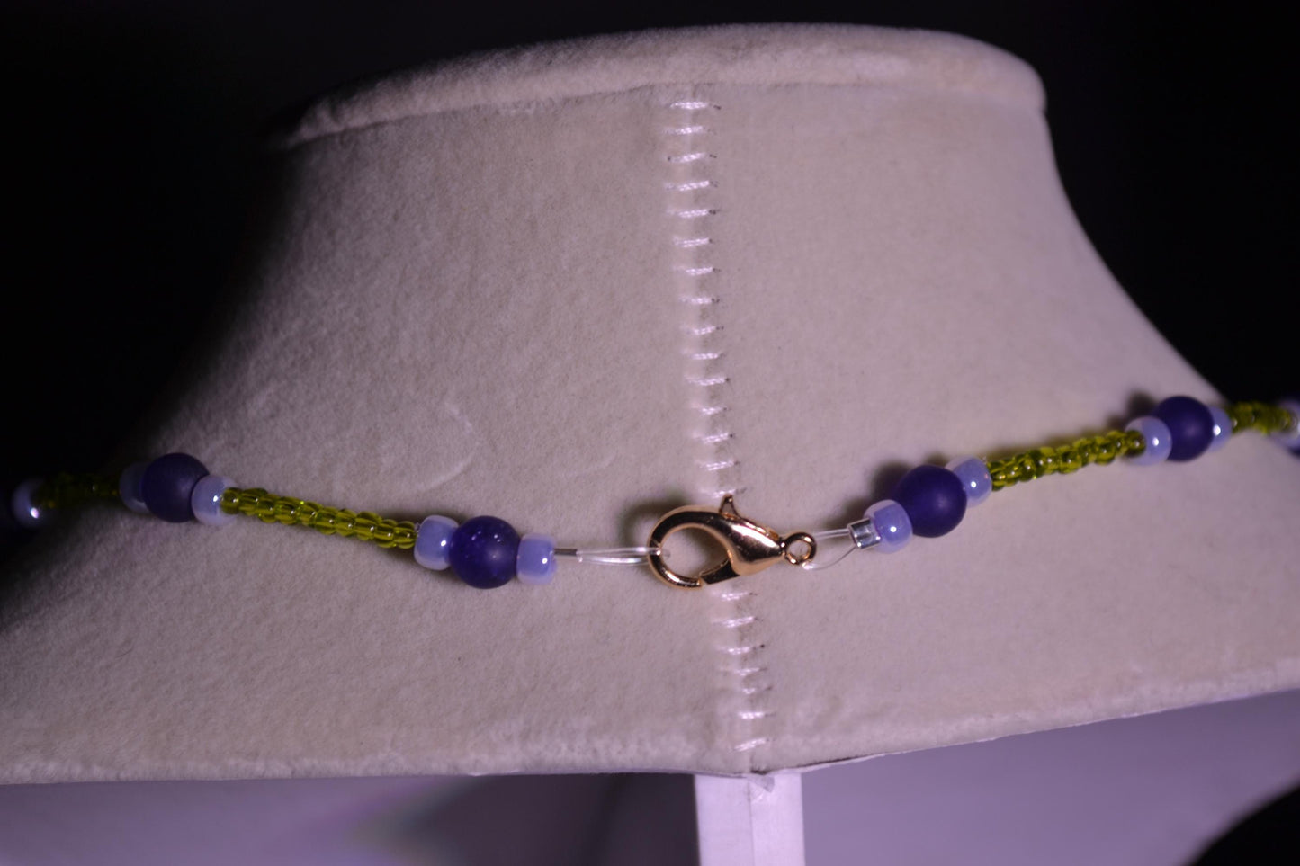 Purple and yellow glass bead necklace