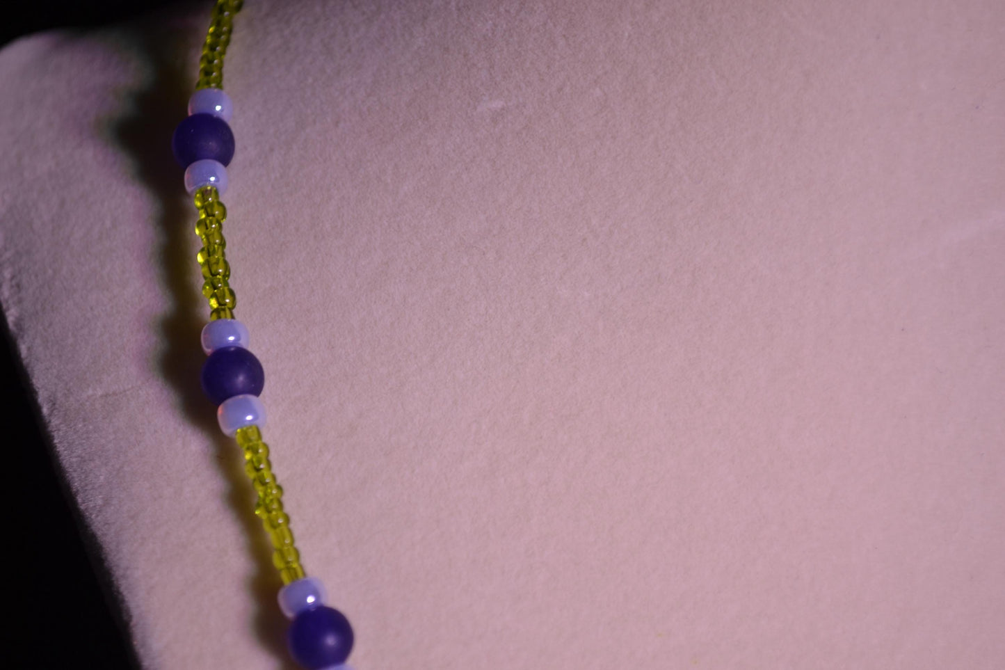 Purple and yellow glass bead necklace