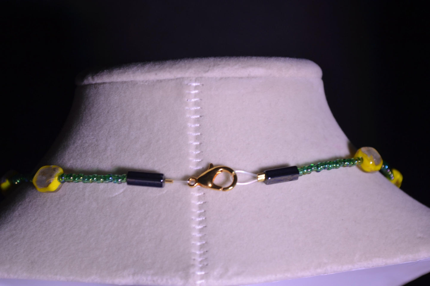 Yellow, Silver, and Green glass bead necklace