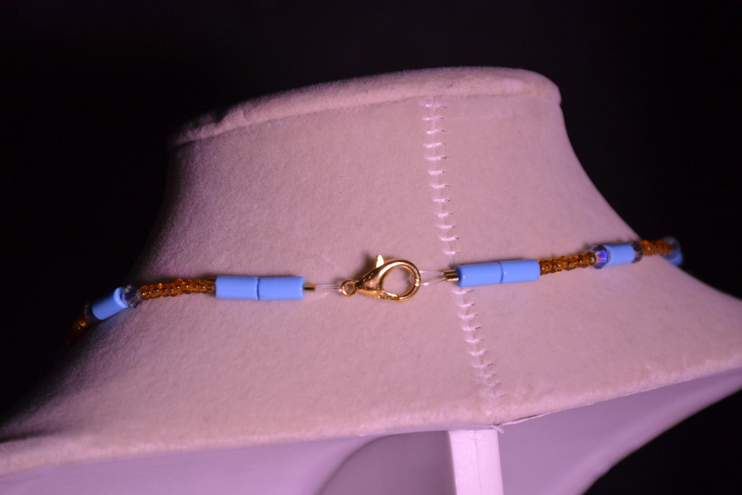 Multicolor glass bead necklace. Brown and blue