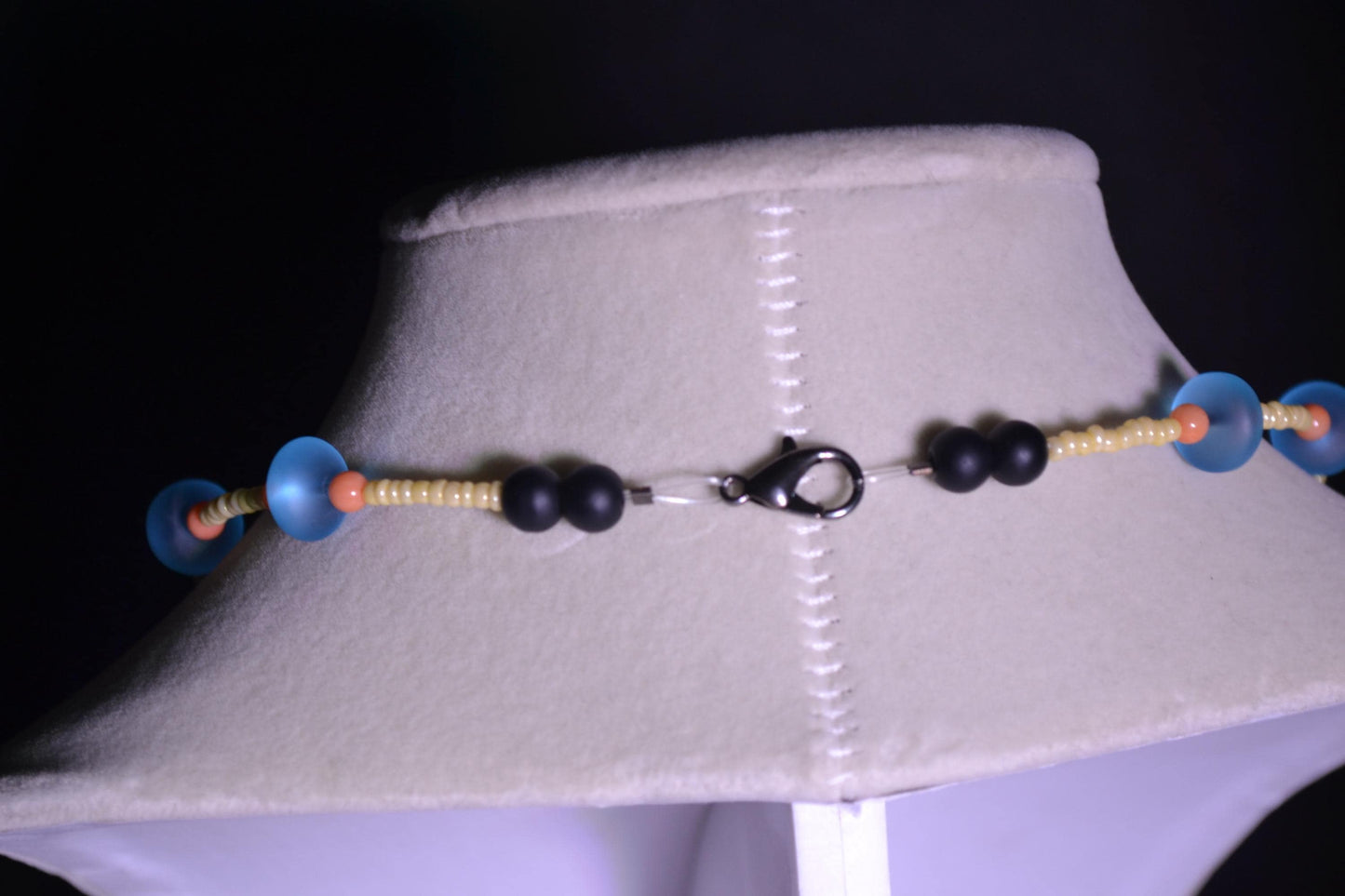 Multicolor glass bead necklace. Aqua, coral, and yellow