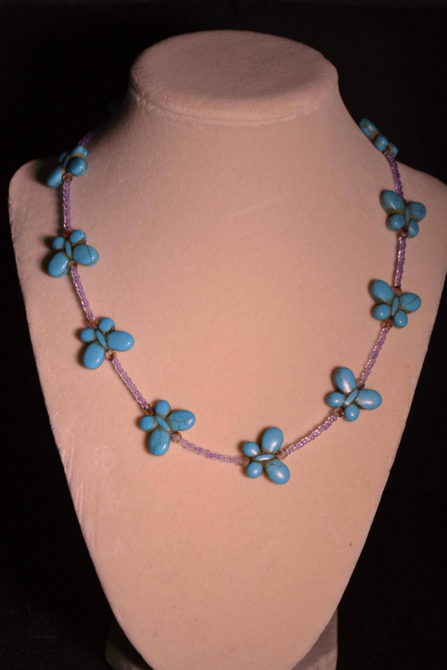 Beaded Butterfly Choker. Turquoise and pink