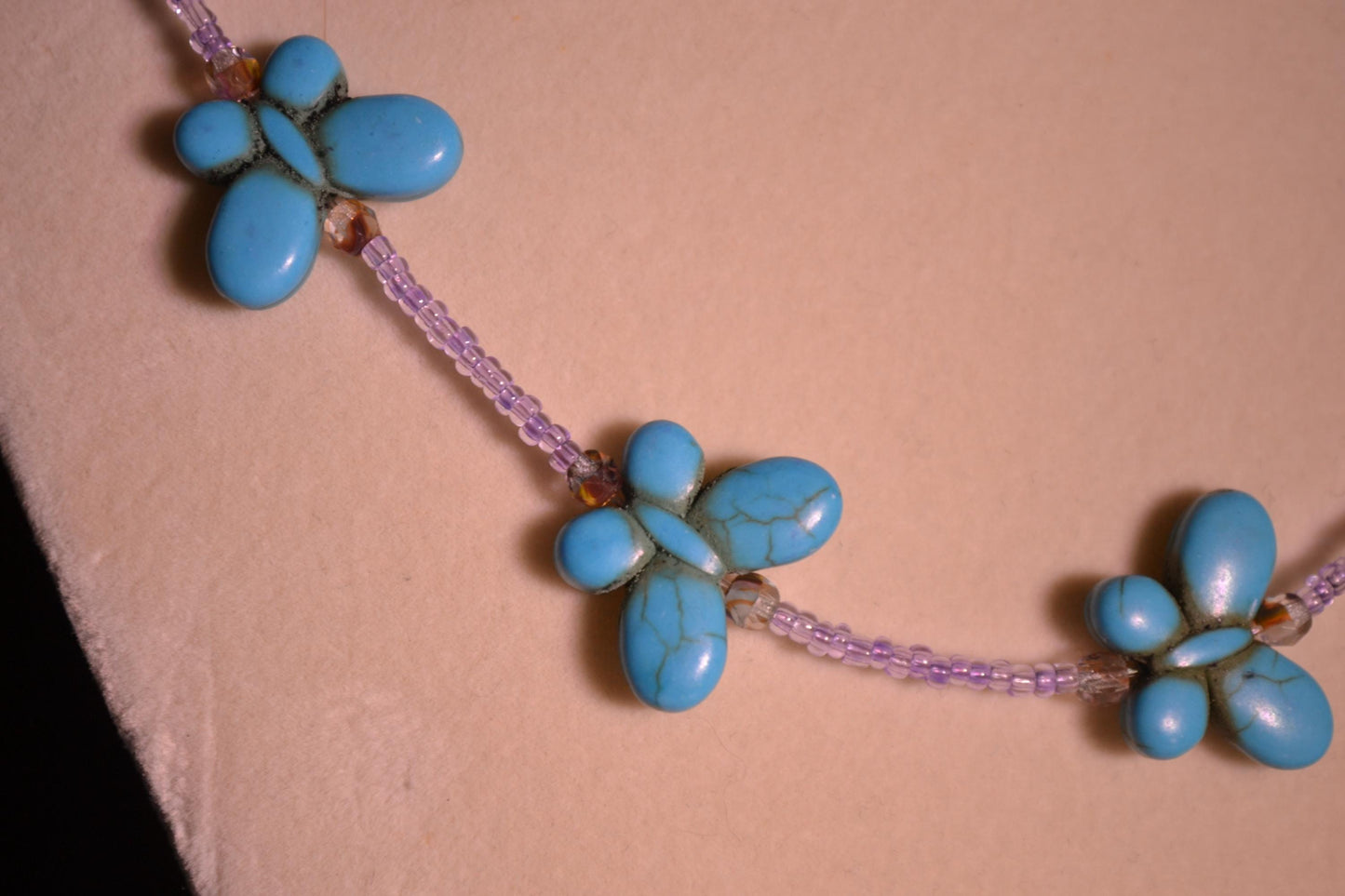 Beaded Butterfly Choker. Turquoise and pink