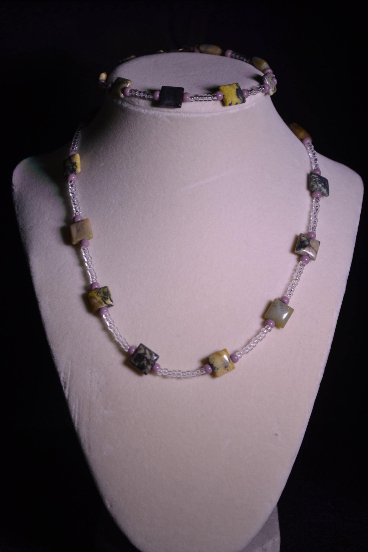 Jasper and mauve necklace & bracelet set