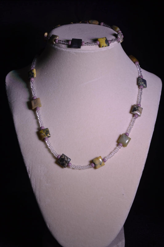 Jasper and mauve necklace & bracelet set