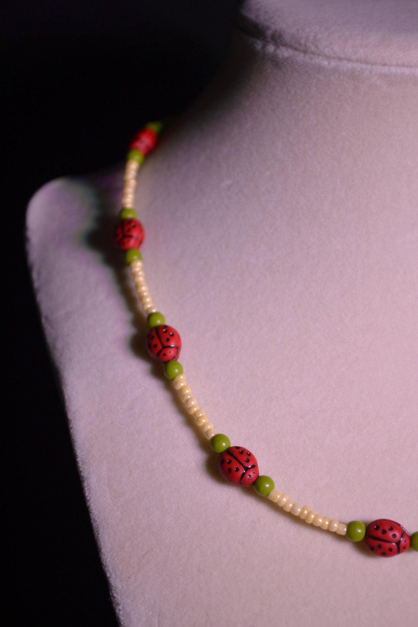 Glass bead ladybug choker