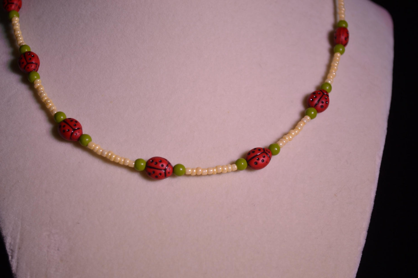 Glass bead ladybug choker