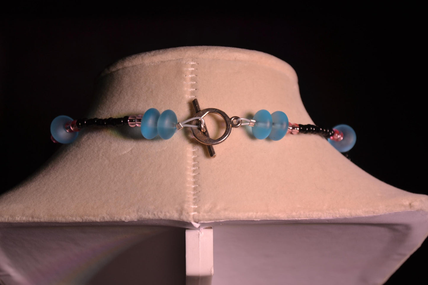 Multicolor glass bead choker. Aqua, black, and pink